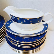 Vintage Sakura Galaxy Porcelain Dinnerware Set Blue 14K Gold Stars Celestial picture