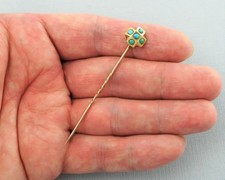 Antique Victorian 10K Yellow Gold Over Blue Turquoise Stick/Lapel Pin L: 68.5 MM picture