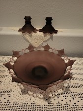 Vtg Westmoreland Satin Glass Doric Lace Bowl & Candleholders Amythest Purple  picture