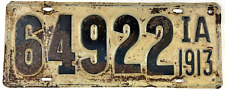 Vintage Iowa 1913 Old Auto License Plate Man Cave Garage Wall Decor Collector picture