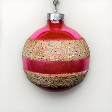 RARE Vintage Franke Glass Mica Confetti Christmas Ornament Pink 2.5