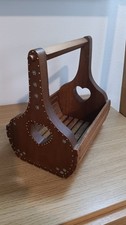 Vintage Handmade Handpainted Wooden Slat Basket With Heart Cut Out Cottagecore picture