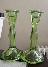 Vintage Lime Green Glass Candlestick Pair picture