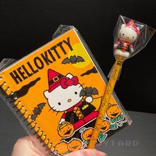 VTG Sanrio Hello Kitty WITCH Pencil Topper Notebook LOT Set Halloween Mascot 90s picture