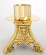 High Polished Brass Holy Family Embossed Socket Candleholder for Altars 3 5/8 In picture