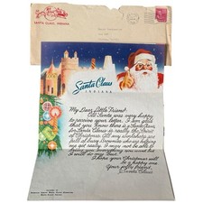 Vintage 1949 Letter Santa Claus Indiana Christmas Holiday To Child Stamp Mailed picture