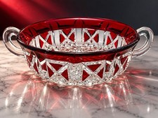 1890s EAPG Ruby Flash Pressed Glass Double Handle Bowl Antique Ruby Red picture