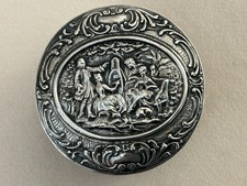 Antique German 800 Silver Trinket Box- Figural Portrait Lesson  Scene picture