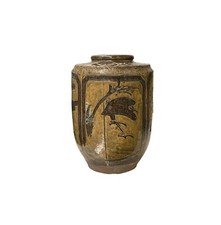 Vintage Earthy Beige Brown Village Rural Pottery Ceramic Pot Vase JK223 picture