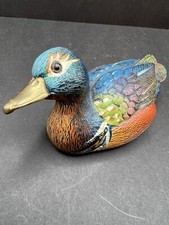 VTG Hand Painted Duck With Brass Beak And Glass Eyes picture