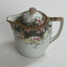 Antique Nippon Hand Painted Lidded Creamer Floral Moriage Rising Sun 4.5in picture