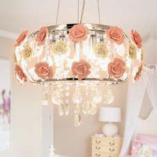 Romantic Crystal Chandelier Ceramic Rose Flower Pendant Lamp 5-Lights Fixtures picture