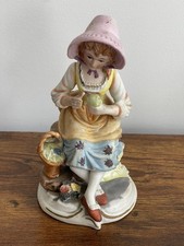 Vtg Norleans UCAGC Girl Figurine Eating Apple w/ Basket 6.5* Tall Sample Model picture