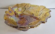 Vintage Indiana Carnival Glass Loganberry Leaf Amber Marigold Candy Dish Bowl picture