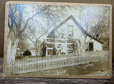 Antique Cabinet Card - Family Farmhouse - White Picket Fence - 6.25