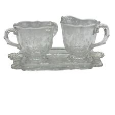 Fostoria Baroque Chintz Etched Rose Footed Glass Sugar and Creamer & Tray Set picture