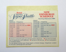 Vintage 1984 British Airways Super Shuttle Flight Timetable Card Edinburgh picture
