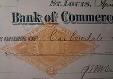 SLING'S 🪙 Vintage 1882 The Bank Of Commerce - St. Louis 🏦  Bank Check  picture