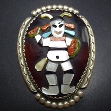 VTG Zuni BEVERLY ETSATE Sterling Silver KOSHARE Pueblo Clown PIN/PENDANT Inlay picture