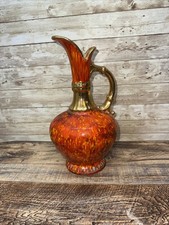 1970 Art Pottery Ewer Pitcher Vase  Volcanic Drip Glaze Handmade Signed MVW picture