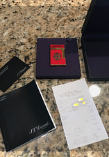 S.T. Dupont Collectible Red/Gold Tone Lighter w/ Box, Booklet & Receipt picture