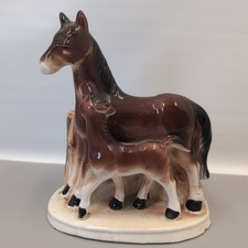 Vintage Horse Mare And Foal Ceramic Planter Figurine Made In Japan picture