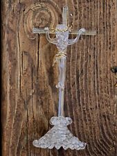 Hand blown/Spun Glass Gold Cross Jesus Crucifix 6.5