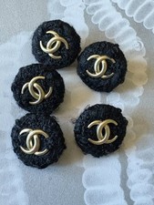 Set of 5 Chanel Black Felt and Gold CC Buttons Vintage 20mm picture