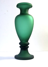Stunning Vintage Emerald Green Satin Glass Pedestal Urn Shaped Vase 11.25