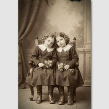 Two Small Girls Print Photo Sitting Post Mortem Funeral Victorian Photograph 129 picture