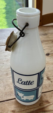 VINTAGE MILK LARGE GLASS BOTTLE 28cm TALL, swing top, Italian picture