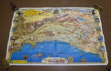 VINTAGE CALIFORNIA MAP PICTORIAL 1963 MALIBU CATALINA LA RIVERSIDE MINT COND D98 picture