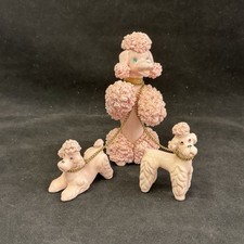 Vintage PINK Porcelain Spaghetti Poodle Dog Figurine Set Family Chain picture