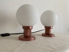 Pair Vintage KAJ MCM Space Age Opal Glass Globe Table Lamps Yugoslavia 1970s picture
