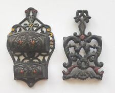 Vintage Wilton Cast Iron Hand Painted Wall Mount Match Safe Holder and Trivet picture