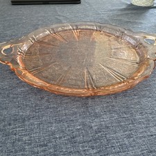Vintage Jeanette Pink Depression Glass Two-Handled Server Plate Scalloped Edge picture