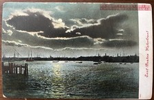 EAST BOSTON MA MASS~Waterfront Scene at Night~Harbor Ships Full Moon~1905 Card picture
