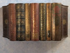 FANTASTIC ANTIQUE ~ HUNTLEY & PALMERS FIGURAL ~ 1909 BOOKS ~ BISCUIT TIN picture