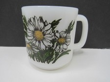 VTG Daisy Flowers Milk Glass Mug Glasbake Symbol Of Sentiment Collectible GUC picture
