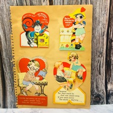 Antique Die Cut  Victorian Children Girls Valentine's Mechanical Sheet Lot of 8❤ picture