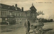 c1910 Train Station Square, Street Vendor - Vierzon France - Vintage Postcard picture