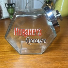 Vintage Hershey’s Chocolate Hexagon Glass Candy Cookie Jar w/Chrome Lid picture