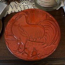 Frankoma 94TR Ceramic Orange Round Rooster Trivet Glazed 6in Farm Animal picture