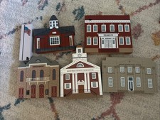 The Cat's Meow Village Lot of 6 School Flag Opera Courthouse Post Office Museum picture