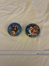Vintage Santa Claus Light up Going Down Chimney Blue Button & Rudolph button picture