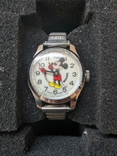 Vintage Bradley Mickey Mouse Wind Up Watch Swiss Made Chrome Expansion Band Runs picture