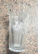 VINTAGE Clear Glass CRYSTAL TRUMPET Bud VASE Rose Embossed FAN CUT Ribbed picture