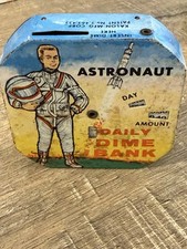 Vintage Astronaut Kalon Mfg. Tin Astronaut Daily Dime Coin Bank 1950’s picture