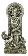Greek Goddess Medusa With Hair Of Snakes And Serpent Tail By Altar Figurine picture
