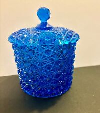 Fenton Cobalt Blue Daisy & Button Glass Lidded Candy dish picture